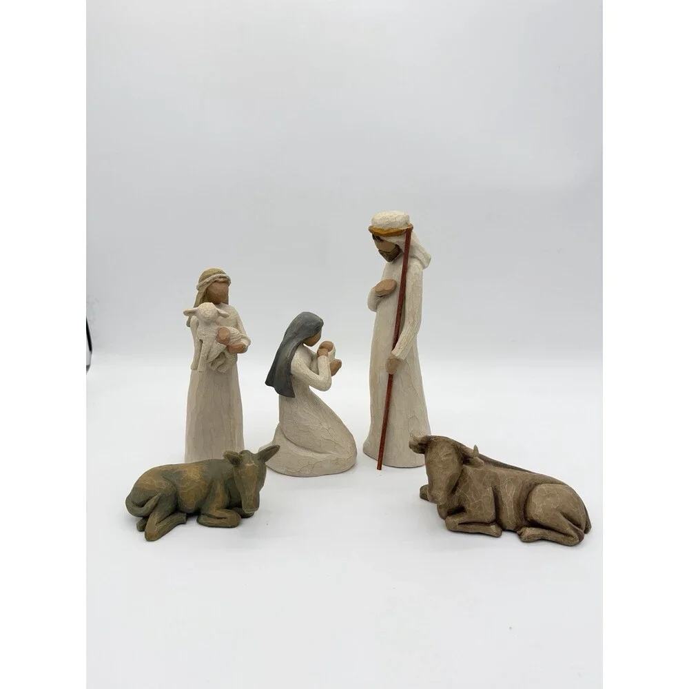 Willow Tree Nativity 1999 Susan Lordi 5 PCs Mary Joseph Shepherd Cow Donkey Set